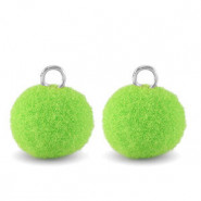 Pompom bedel met oog 10mm - Silver-vibrant green